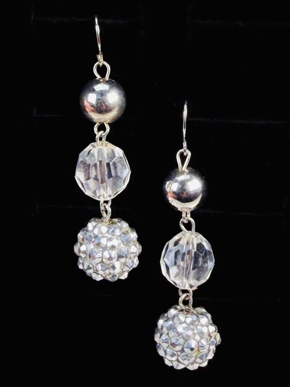 Silvertone clear, bling Dangle pierced Earrings
